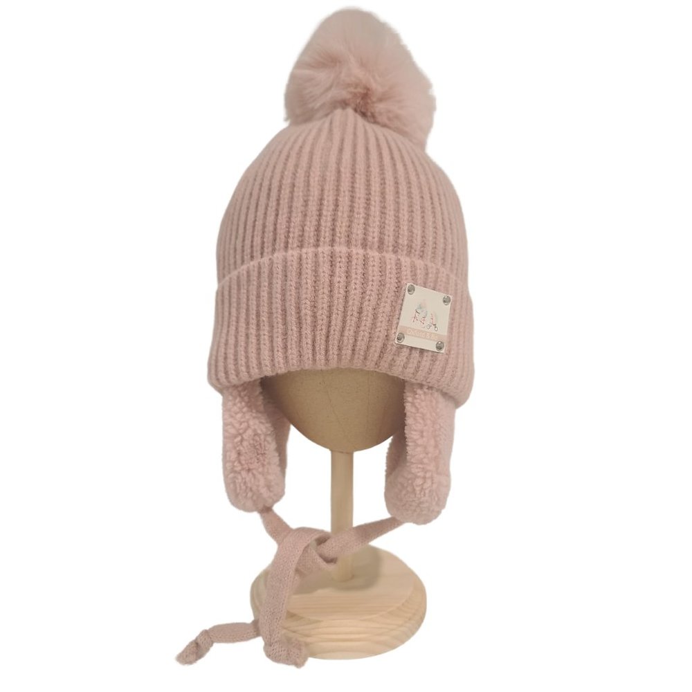 Aspen Knit Beanie Hat With Earflaps, Pink